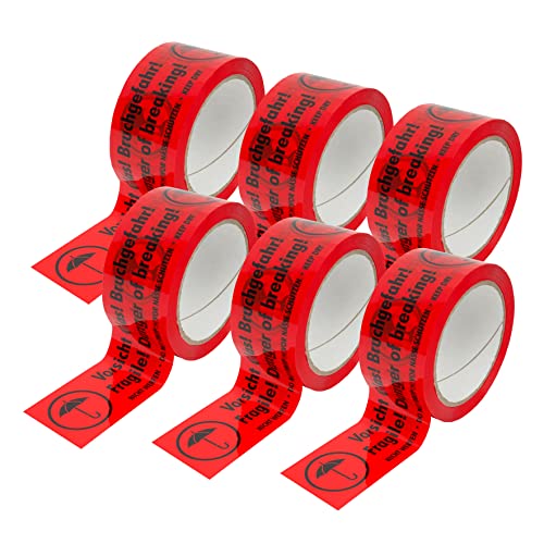 PROlac – 1000x „VORSICHT GLAS! Bruchgefahr!“ Warnhinweis Aufkleber – Warnaufkleber für zerbrechliche Warensendungen – Sticker selbstklebend – Warnetiketten Bruchgefahr – Etiketten Rot von Prolac