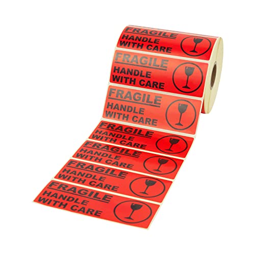 PROLAC – „Fragile Handle with Care“ Warnhinweis Aufkleber (Warnaufkleber) für zerbrechliche Warensendungen – Sticker selbstklebend – Warnetiketten Bruchgefahr – Etiketten Rot von Prolac