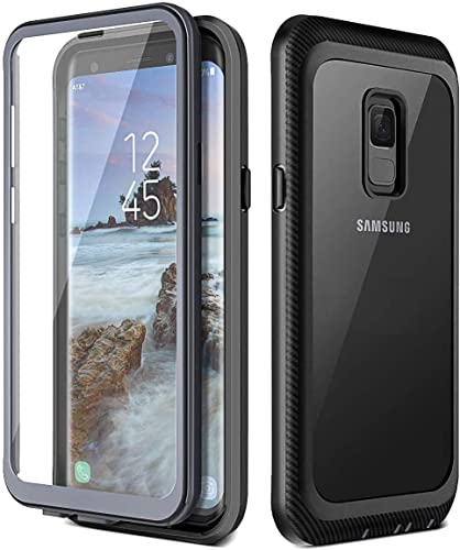 Prologfer Schutzhülle für Samsung Galaxy S9, robust, 360 Grad, integrierter Displayschutz, transparent, stoßfest, staubdicht, Schwarz – 5,8 Zoll von Prologfer