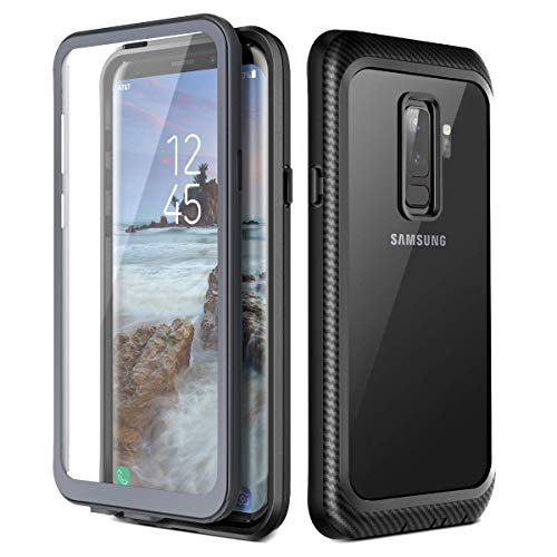 Prologfer Schutzhülle für Samsung Galaxy S9 Plus, robust, 360 Grad, integrierter Displayschutz, transparent, stoßfest, staubdicht, Schwarz von Prologfer