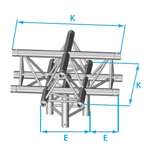 Prolyte X30D 3-Punkt-Traverse, 5-Wege-Stück, horizontal aufwärts Prolyte X30D 3-Punkt-Traverse, 5-Wege-Stück, horizontal aufwärts von Prolyte