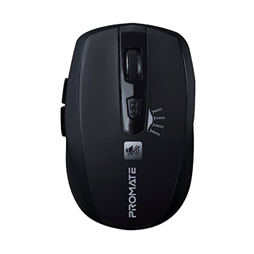 Promate Leise kabellose Maus, ergonomische, geräuschlose Optische 2,4 GHz schnurlose Mäuse mit Einstellbarer 1600 DPI, 6 Tasten mit Vorwärts-/Rück-Taste, USB-Nano-Empfänger und 10 m Arbeitsabstand, von Promate