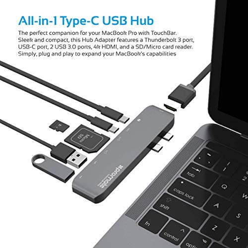 Promate MacHub-Pro grau USB-C-Adapter, 7-in-1-USB-Typ-C-Hub-Adapter mit Zwei USB-3.0-Anschlüssen von Promate