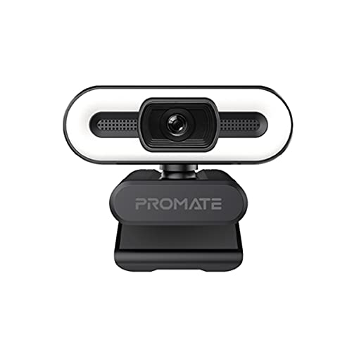 Promate ProCam-3, Full HD-Webkamera, Premium-Breitbild-1080p-USB-Webcam mit Stativ, Mikrofon mit Rauschunterdrückung, LED-Lichtmodi mit Touch-Steuerung und 90-Grad-Weitwinkel von Promate