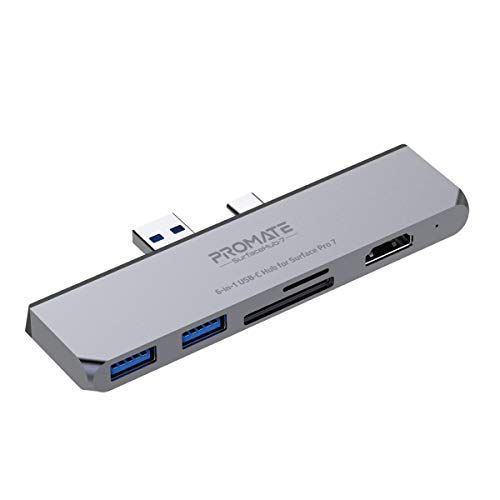 Promate USB Hub Type-C / USB-Anschluss, HDMI, Cardreader, HDMI und Type-C - Promate SURFACEHUB-7 von Promate