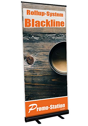 Roll Up Blackline | Rollup Display ohne Banner, ohne Druck | einseitiges Alu Roll-Up, Silber eloxiert | inkl. Tragetasche | Rollup Banner Bannerdisplay Werbebanner Aufsteller für Werbung (85cm Breite) von Promo-Station GmbH