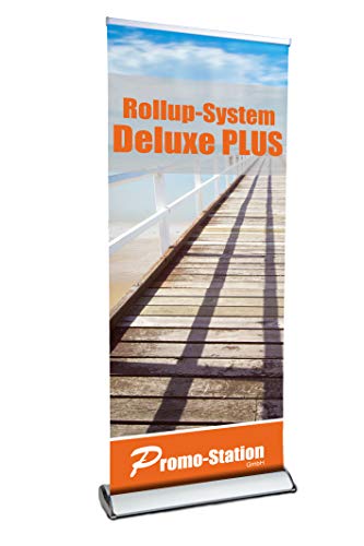 Roll Up Deluxe Plus | Rollup ohne Banner, ohne Druck | einseitiges Alu Roll-Up, Silber eloxiert | inkl. Tragetasche | Rollup Banner Bannerdisplay Werbebanner Aufsteller für Werbung (100cm Breite) von Promo-Station GmbH