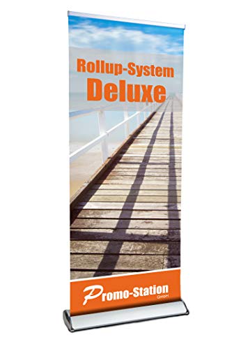 Roll Up Deluxe | Rollup Display inkl. Banner, inkl. Druck | einseitiges Alu Roll-Up, Silber eloxiert | inkl. Tragetasche | Rollup Banner Bannerdisplay Werbebanner Aufsteller für Werbung (85cm x 200cm) von Promo-Station GmbH