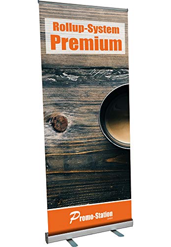 Roll Up Premium 100x200cm | Rollup Display ohne Banner, ohne Druck silber eloxiert | inkl. Tragetasche | einseitiges Rollup Banner Bannerdisplay Werbebanner Aufsteller für Werbung von Promo-Station GmbH