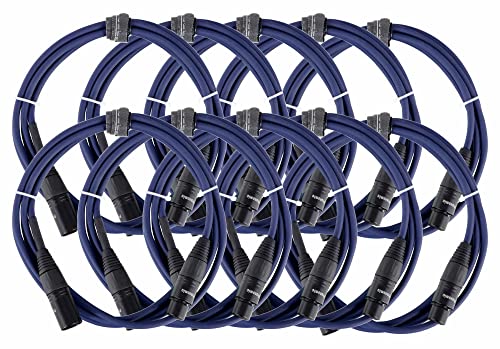 10er Set Pronomic Stage DMX3-2,5 DMX-Kabel 2,5 Meter (zur Verkabelung von Lichteffekten, Goldkontakte, Mantelfarbe: Blau, XLR Male zu XLR Female) von Pronomic
