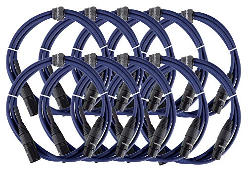 10er Set Pronomic Stage DMX3-2,5 DMX-Kabel 2,5 Meter (zur Verkabelung von Lichteffekten, Goldkontakte, Mantelfarbe: Blau, XLR Male zu XLR Female) von Pronomic
