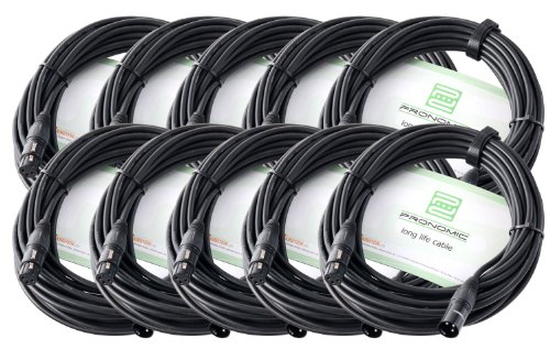 10er Set Pronomic XFXM-10 Mikrofonkabel (10m Länge, XLR female 3-pol -> XLR male 3-pol, Stecker handgelötet, säure- und ölfest, Spannzangen-Zugentlastung) schwarz von Pronomic