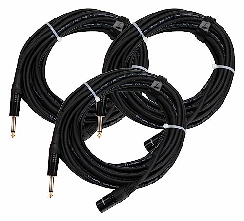 3er SET Pronomic Stage JMXM-10 Monoklinke/XLR Kabel 10m (unsymmetrisch abgeschirmt, XLR male 3-pol auf 6,3 mm Klinke mono, inkl. Kabelklette) schwarz von Pronomic