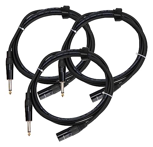 3er SET Pronomic Stage JMXM-2.5 Monoklinke/XLR Kabel 2,5m (unsymmetrisch abgeschirmt, XLR male 3-pol auf 6,3 mm Klinke mono, inkl. Kabelklette) schwarz von Pronomic