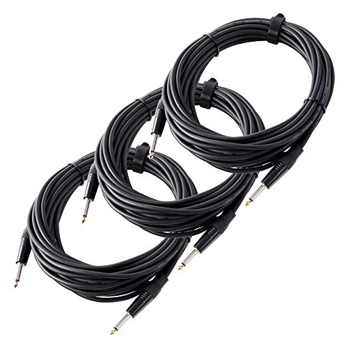 3er Set Pronomic Stage INST-10 Instrumentenkabel 10m (6,3 mm Klinke, Verbindungskabel, Gitarre, vergoldete Steckerspitzen, Spannzangen-Zugentlastung) schwarz von Pronomic