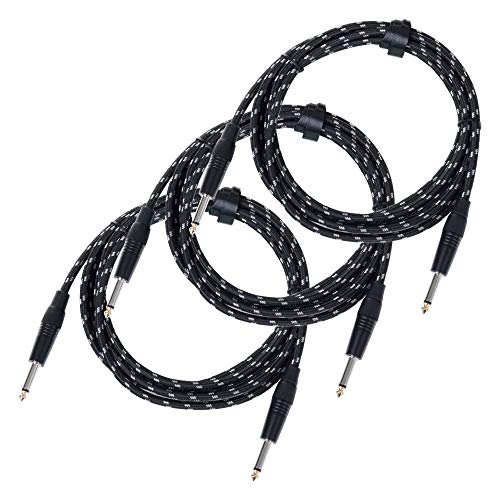 3er Set Pronomic Stage INST-3T Instrumentenkabel 3m (6,3 mm Klinke, Textilmantel, Gitarrenkabel, vergoldete Steckerspitzen, Spannzangen-Zugentlastung) schwarz/weiß von Pronomic