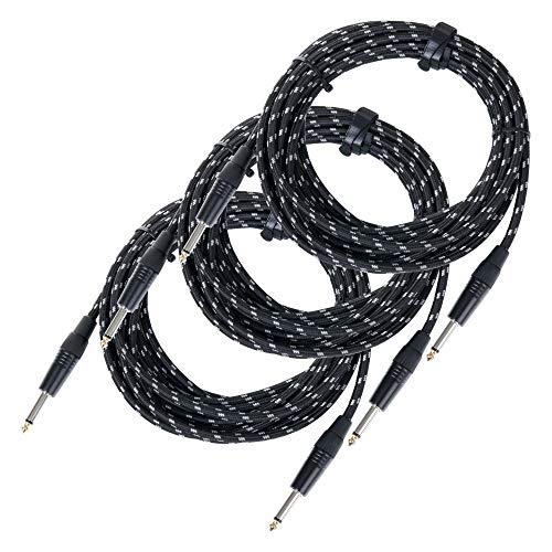 3er Set Pronomic Stage INST-6T Instrumentenkabel 6m (6,3 mm Klinke, Textilmantel, Gitarrenkabel, vergoldete Steckerspitzen, Spannzangen-Zugentlastung) schwarz/weiß von Pronomic