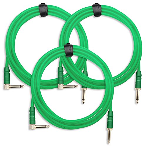 3x Pronomic Trendline INST-A-3NG Klinkenkabel 3m (Professionelles Gitarren-/Instrumentenkabel, 6,3mm Klinke, 24 Karat vergoldet, flexibler und robuster Außenmantel, inkl. Kabelklette) grün von Pronomic