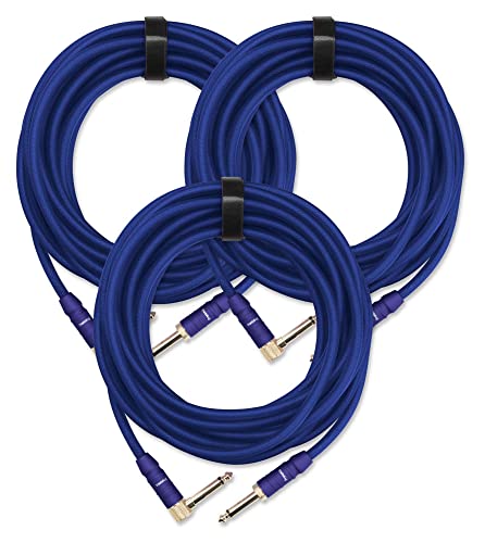 3x Pronomic Trendline INST-A-6B Klinkenkabel 6m (Professionelles Gitarren-/Instrumentenkabel, 6,3mm Klinke, 24 Karat vergoldet, flexibler und robuster Außenmantel, inkl. Kabelklette) blau von Pronomic