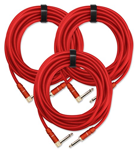 3x Pronomic Trendline INST-A-6R Klinkenkabel 6m (Professionelles Gitarren-/Instrumentenkabel, 6,3mm Klinke, 24 Karat vergoldet, flexibler und robuster Außenmantel, inkl. Kabelklette) rot von Pronomic