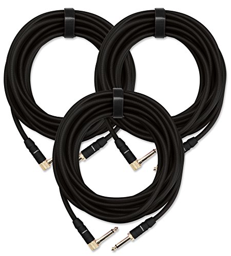 3x Pronomic Trendline INST-A-6S Klinkenkabel 6m (Professionelles Gitarren-/Instrumentenkabel, 6,3mm Klinke, 24 Karat vergoldet, flexibler und robuster Außenmantel, inkl. Kabelklette) schwarz von Pronomic