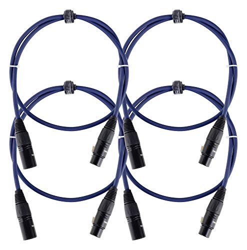 4er Set Pronomic Stage DMX3-1 DMX-Kabel 1 Meter (zur Verkabelung von Lichteffekten, Goldkontakte, Mantelfarbe: Blau, XLR Male zu XLR Female) von Pronomic