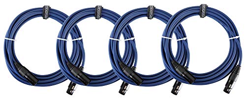 4er Set Pronomic Stage DMX3-5 DMX-Kabel 5 Meter (zur Verkabelung von Lichteffekten, Goldkontakte, Mantelfarbe: Blau, XLR Male zu XLR Female) von Pronomic