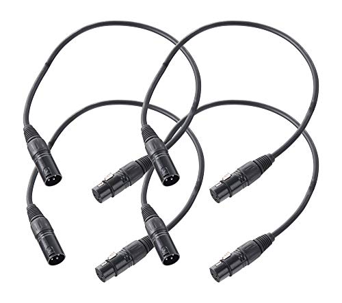 4er Set Pronomic XFXM-0.5 Mikrofonkabel (0,5m Länge, XLR female 3-pol -> XLR male 3-pol, Stecker handgelötet, säure- und ölfest, Spannzangen-Zugentlastung) schwarz von Pronomic