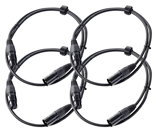 4er Set Pronomic XFXM-1 Mikrofonkabel (1m Länge, XLR female 3-pol -> XLR male 3-pol, Stecker handgelötet, säure- und ölfest, Spannzangen-Zugentlastung) schwarz von Pronomic
