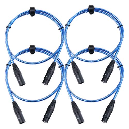 4er Set Pronomic XFXM-Blue-1 Mikrofonkabel (1m Länge, XLR female 3-pol -> XLR male 3-pol, Stecker handgelötet, säure- und ölfest, Spannzangen-Zugentlastung) Metallic Blau von Pronomic