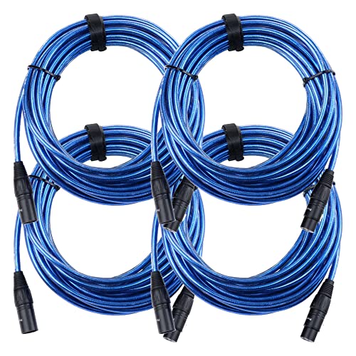 4er Set Pronomic XFXM-Blue-10 Mikrofonkabel (10m Länge, XLR female 3-pol -> XLR male 3-pol, Stecker handgelötet, säure- und ölfest, Spannzangen-Zugentlastung) Metallic Blau von Pronomic