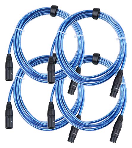 4er Set Pronomic XFXM-Blue-2.5 Mikrofonkabel (2,5m Länge, XLR female 3-pol -> XLR male 3-pol, Stecker handgelötet, säure- und ölfest, Spannzangen-Zugentlastung) Metallic Blau von Pronomic
