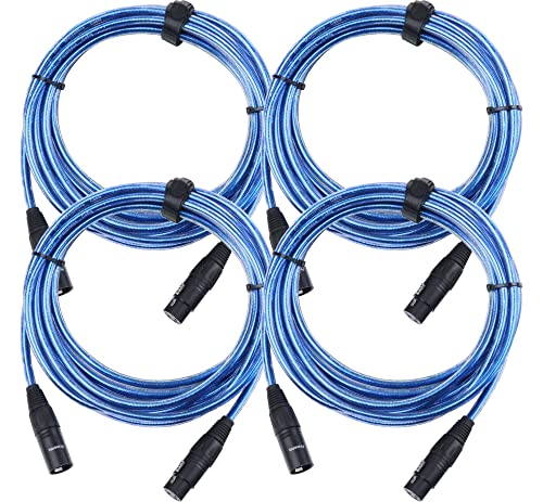 4er Set Pronomic XFXM-Blue-5 Mikrofonkabel (5m Länge, XLR female 3-pol -> XLR male 3-pol, Stecker handgelötet, säure- und ölfest, Spannzangen-Zugentlastung) Metallic Blau von Pronomic