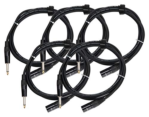 5er SET Pronomic Stage JMXM-2.5 Monoklinke/XLR Kabel 2,5m (unsymmetrisch abgeschirmt, XLR male 3-pol auf 6,3 mm Klinke mono, inkl. Kabelklette) schwarz von Pronomic