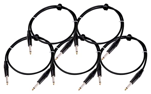 5er Set Pronomic Stage INST-1 Instrumentenkabel 1m (6,3 mm Klinke, Verbindungskabel, Gitarre, vergoldete Steckerspitzen, Spannzangen-Zugentlastung) schwarz von Pronomic