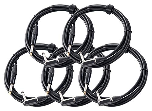 5er Set Pronomic Stage INST-A-3 Klinkenkabel (6,3 mm Winkelstecker, Gitarren-/Instrumentenkabel, Länge 3 m) Schwarz von Pronomic