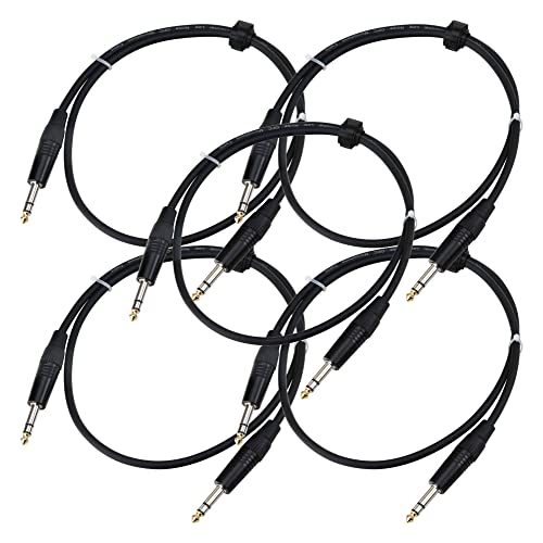 5er Set Pronomic Stage INSTS-1 Stereo-Klinkenkabel (symmetrisch abgeschirmt, zweiadrig, 6,3mm Stereo-Klinke ⇒ 6,3mm Stereo-Klinke, 1 m lang) Schwarz von Pronomic