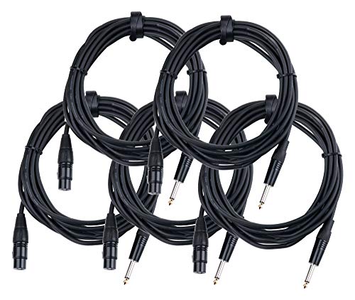 5er Set Pronomic XFJ-5 XLR zu Klinke Kabel (unsymmetrisches Mikrofonkabel, Länge 5m, säure- und ölfest, Spannzangen-Zugentlastung) schwarz von Pronomic