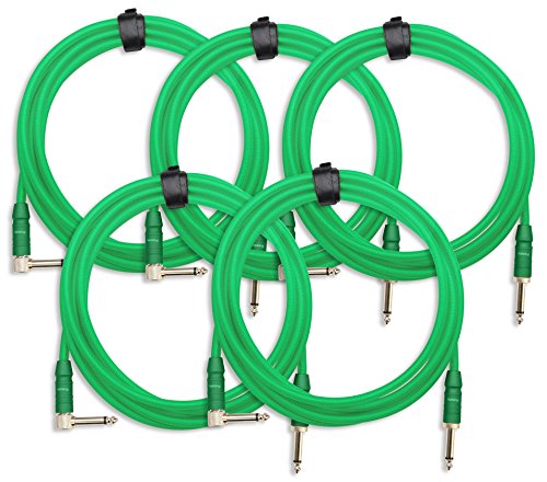 5x Pronomic Trendline INST-A-3NG Klinkenkabel 3m (Professionelles Gitarren-/Instrumentenkabel, 6,3mm Klinke, 24 Karat vergoldet, flexibler und robuster Außenmantel, inkl. Kabelklette) grün von Pronomic