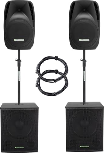 Pronomic 218S-215A Aktive PA-Anlage - aktives PA-Set mit 2X 18-Subwoofer und 2X 15-Satelliten - 1000 Watt Gesamtleistung (RMS) - inklusive Distanzrohre und 2,5m-Kabeln von Pronomic