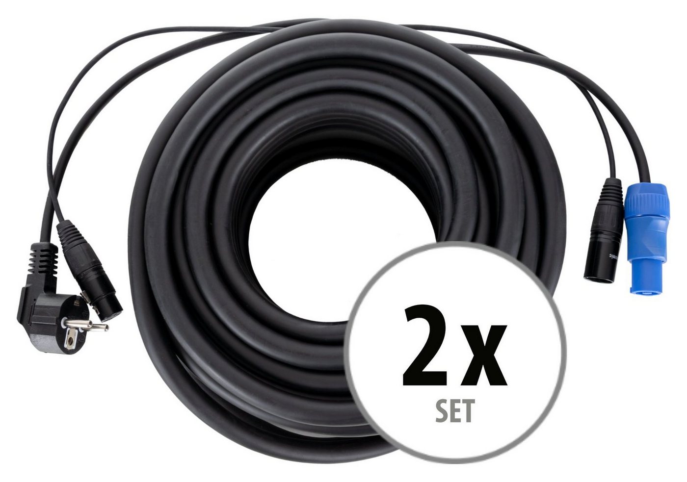 Pronomic 2x Hybridkabel Kombi-Kabel für Aktiv-Lautsprecher Audio-Kabel, Schuko/Powercon, XLR (2000 cm), für Stromversorgung und Audiosignal in einem von Pronomic