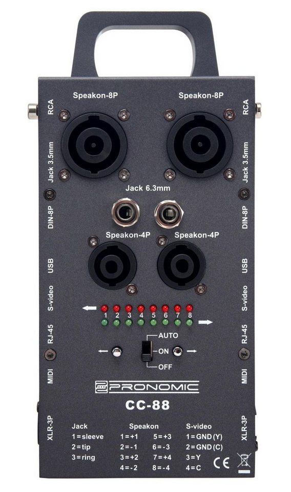 Pronomic CC-88 Multi-Kabeltester Kabelzubehör, (Kompakt und portabel, 1-tlg., Speakon, XLR, Chinch, RJ45, Klinke, Din, MIDI) von Pronomic