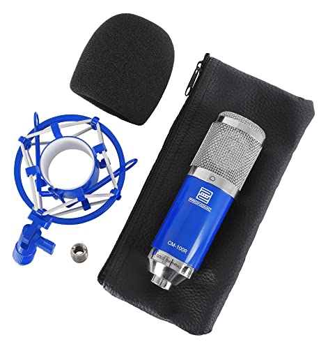 Pronomic CM-100B Studio Großmembranmikrofon XLR-Kondensatormikrofon (mit Mikrofonspinne, Etui, Windschutz, Reduziergewinde) blau von Pronomic