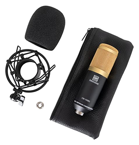 Pronomic CM-100BG Studio Großmembranmikrofon XLR-Kondensatormikrofon (mit Mikrofonspinne, Etui, Windschutz, Reduziergewinde) schwarz von Pronomic