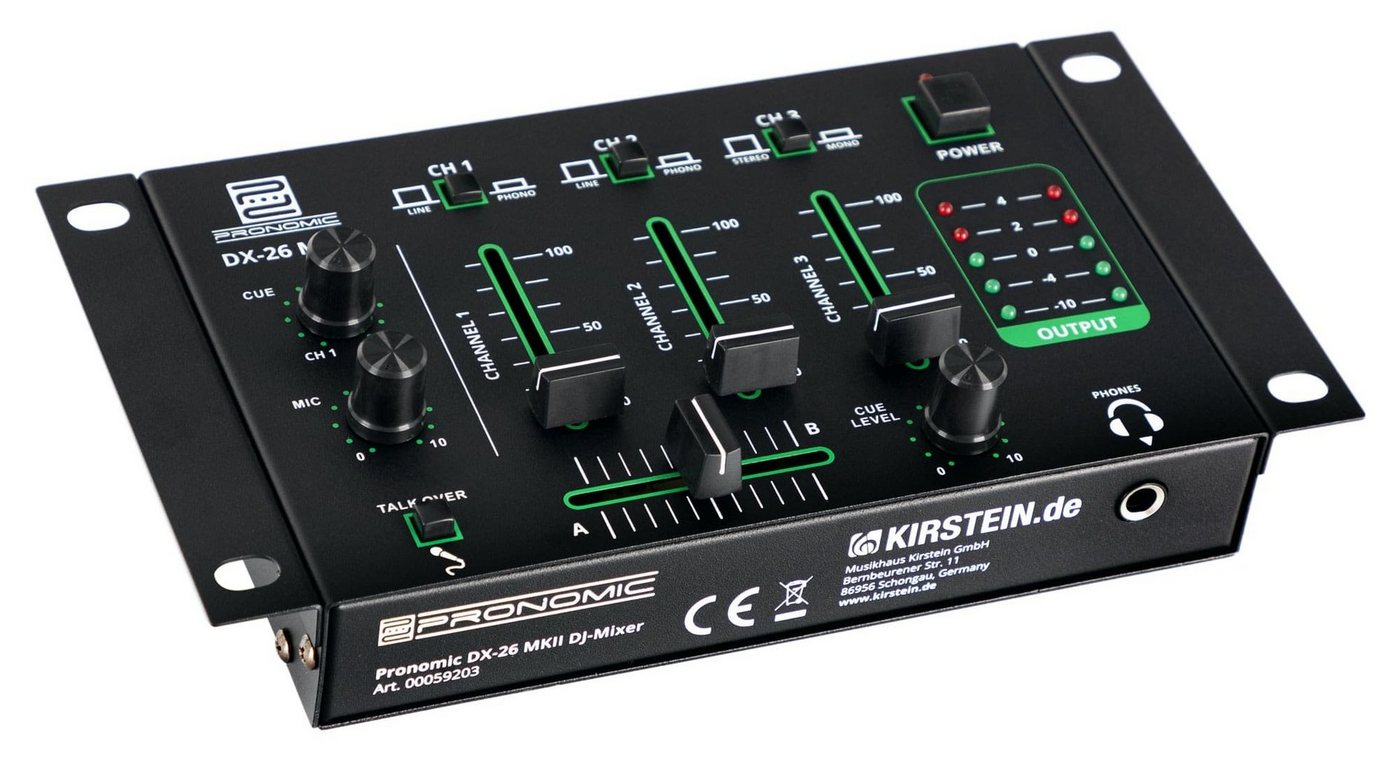 Pronomic DJ Controller DX-26 MKII DJ-Mixer - 3-Kanal Mischer mit Cue-Funktion, (Talkover-Funktion), 2x Line/Phono-Kanal - Mikrofon- Kopfhöreranschluss von Pronomic