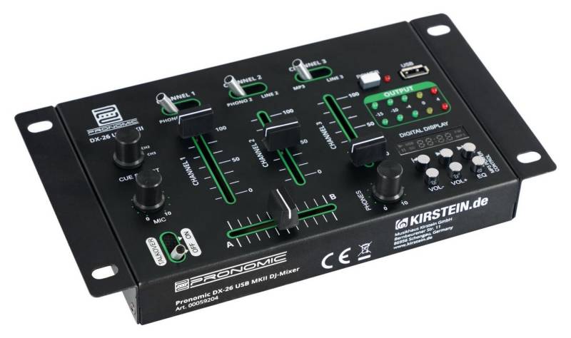 Pronomic DJ Controller DX-26 USB MKII DJ-Mixer - 3-Kanal Mischer mit Cue-Funktion, (Talkover-Funktion), MP3-Player - 2x Line/Phono - 2x Mikrofonanschluss von Pronomic