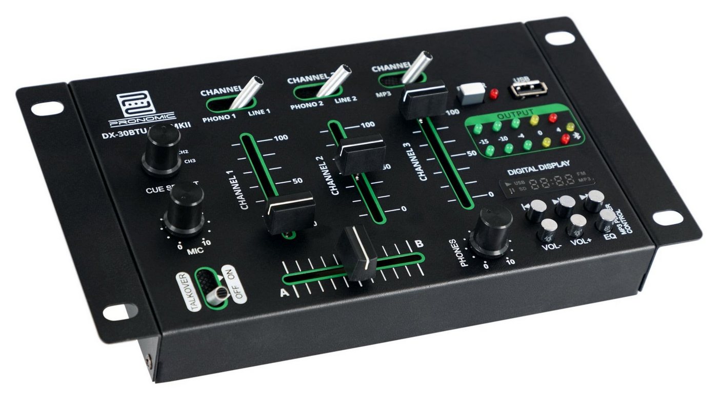 Pronomic DJ Controller DX-30BTU USB MKII DJ-Mixer - Bluetooth - 3 Kanäle - Cue-Funktion, (Talkover-Funktion), Hochqualitativer USB/MP3/Bluetooth-Player von Pronomic