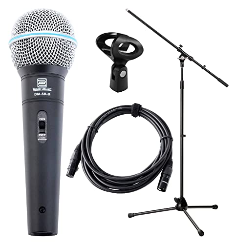 Pronomic DM-58-B Vocal Mikrofon Starter Set - Dynamisches Mikrofon - XLR Kabel mit 5 m Länge -Mikrofonstativ mit Galgen - Klemme - Schwarz von Pronomic