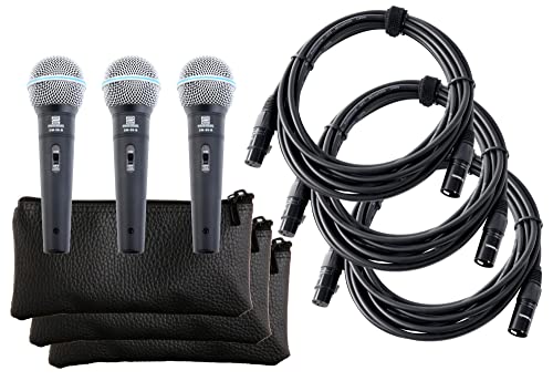 Pronomic DM-58-B Vocal Mikrofon mit Schalter 3er Set inkl. 3X 5m XLR Kabel mit Druckvollem, warmem Klang von Pronomic