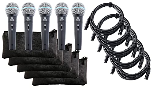 Pronomic DM-58-B Vocal Mikrofon mit Schalter 5er SET inkl. 5x 5m XLR Kabel mit Druckvollem, warmem Klang von Pronomic